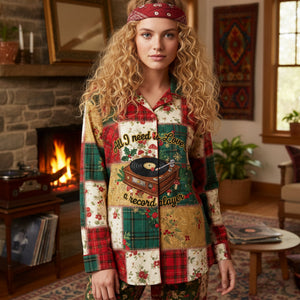 Vinyl Records Lovers Button Up Pajama Set - Christmas Gifts 01paqn201125