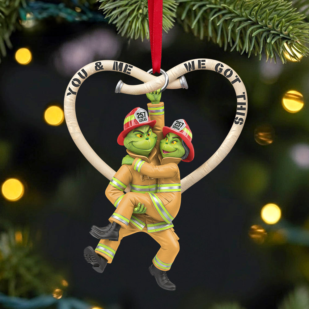 Playful Firefighter Couple Hanging Ornament, Personalized Gift For Firefighter Couple 03qhtn031025