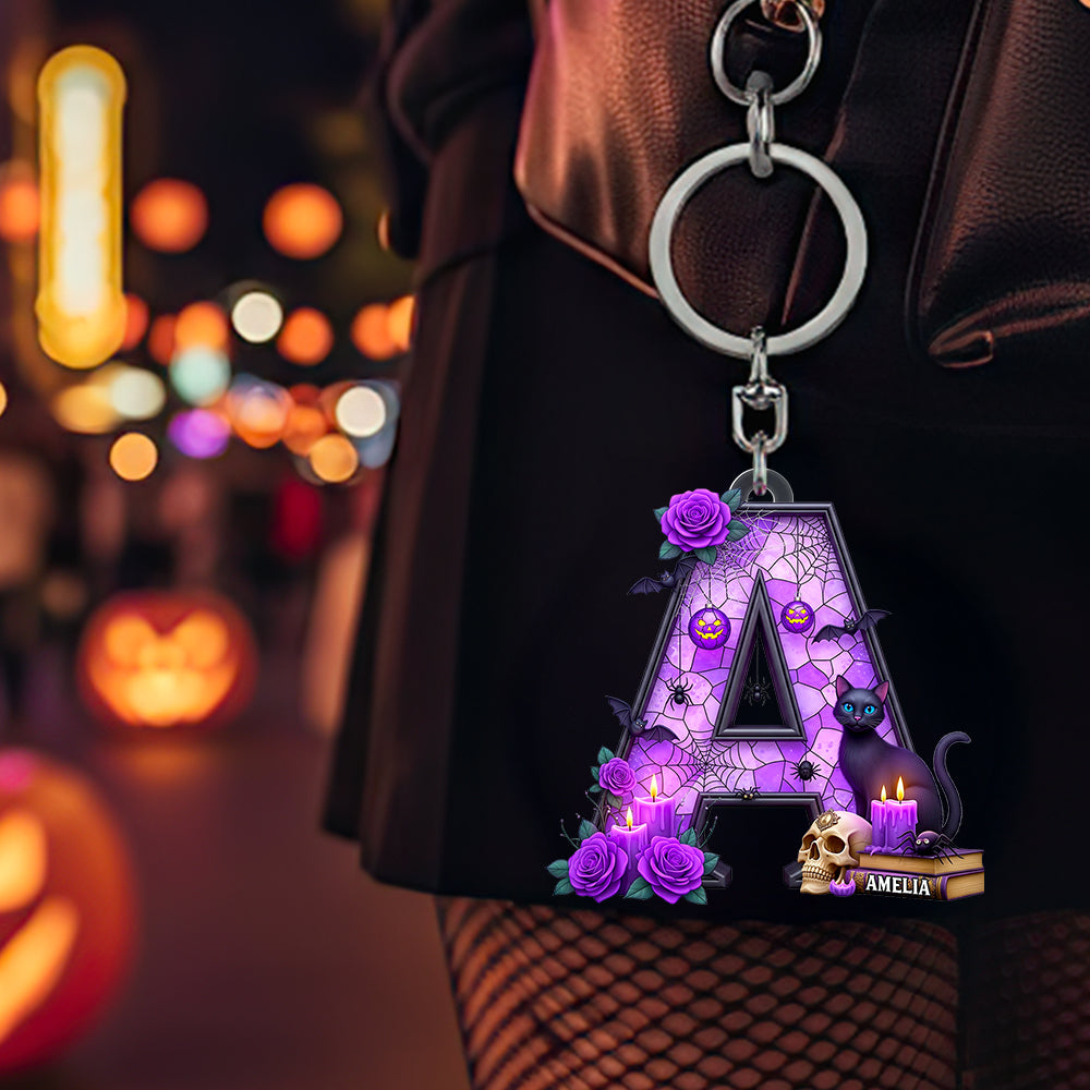 Alphabet Halloween Keychain Personalized Gifts For Cat Lovers 01PADT150825