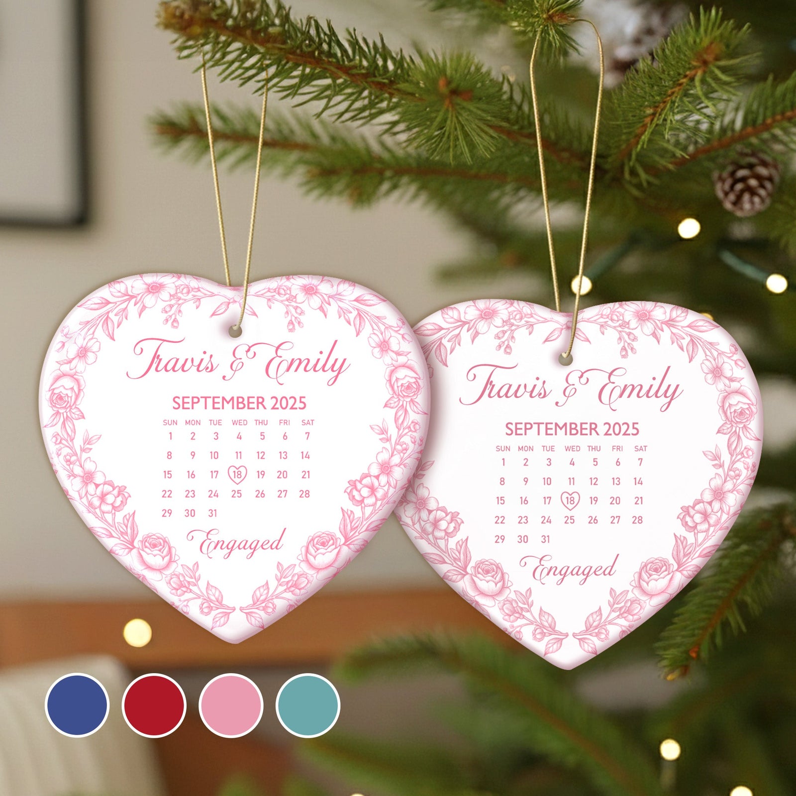 Personalized Gifts For Couple, Couple Anniversary Toile de Jouy Heart Ceramic Ornament 03pgmg080925