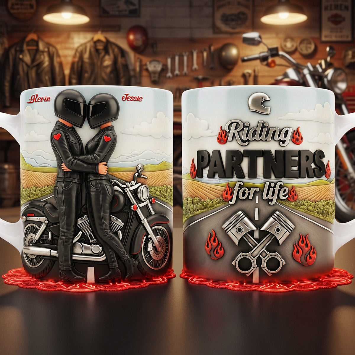 Biker Couple Coffee Mug - Personalized Gifts For Couple Coffee Mug 04NATA230126
