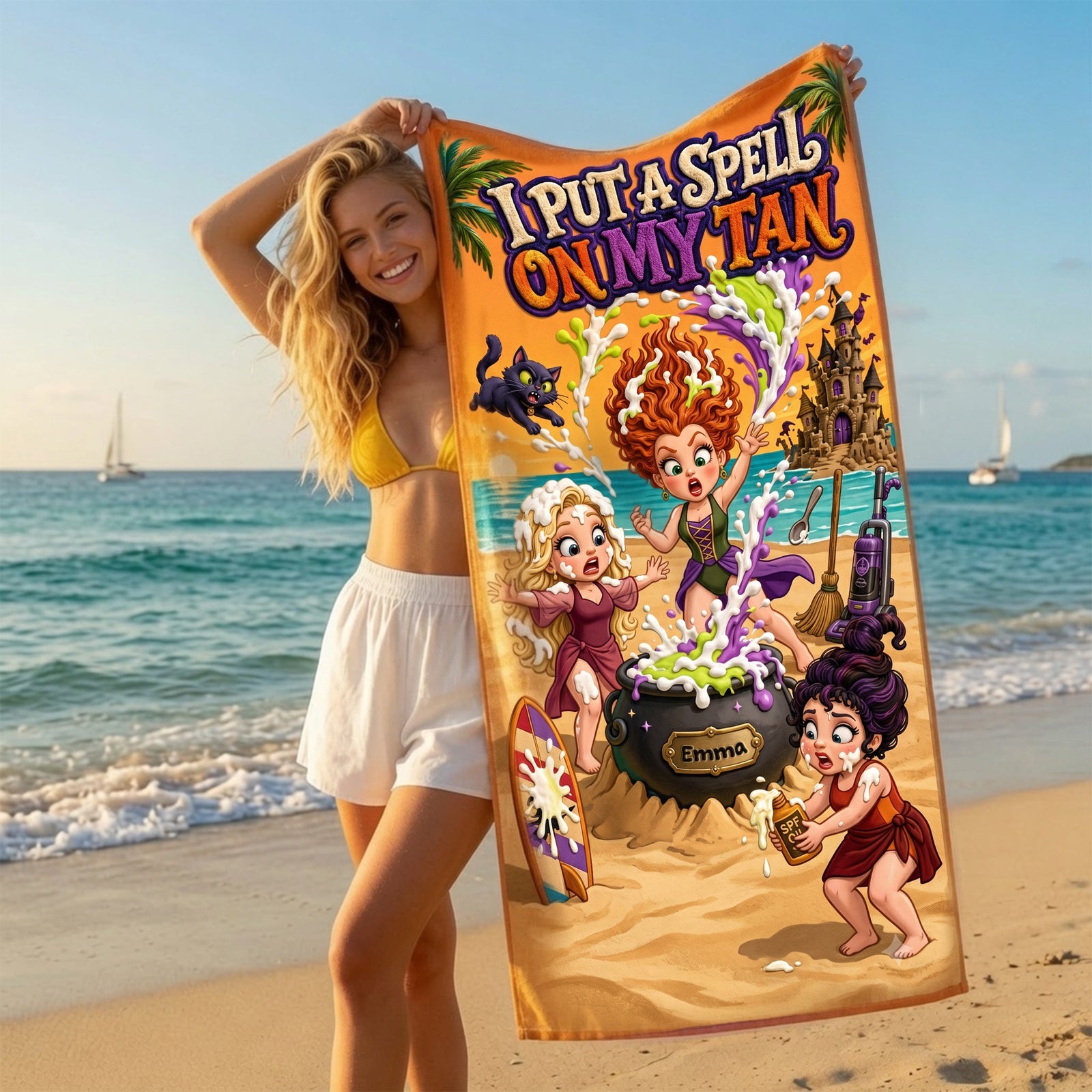 I Put A Spell On My Tan Beach Towel - Personalized Gifts 05halu200726