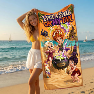 I Put A Spell On My Tan Beach Towel - Personalized Gifts 05halu200726