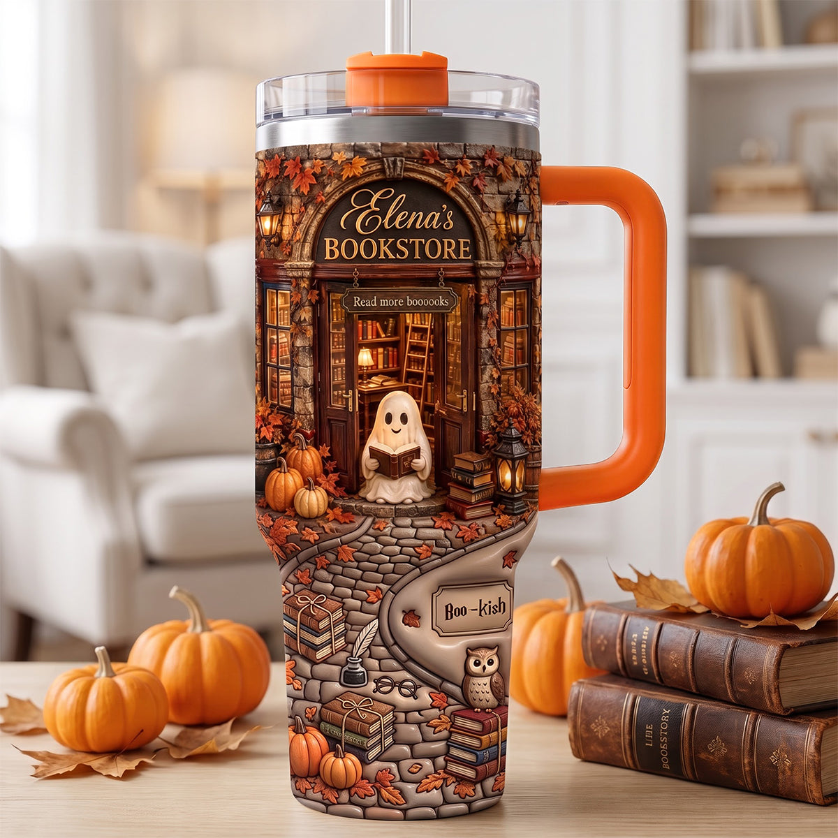 Autumn Boo Bookaholic 40oz Tumbler With Handle, Personalized Gifts For Book Lovers 04qhdh310726
