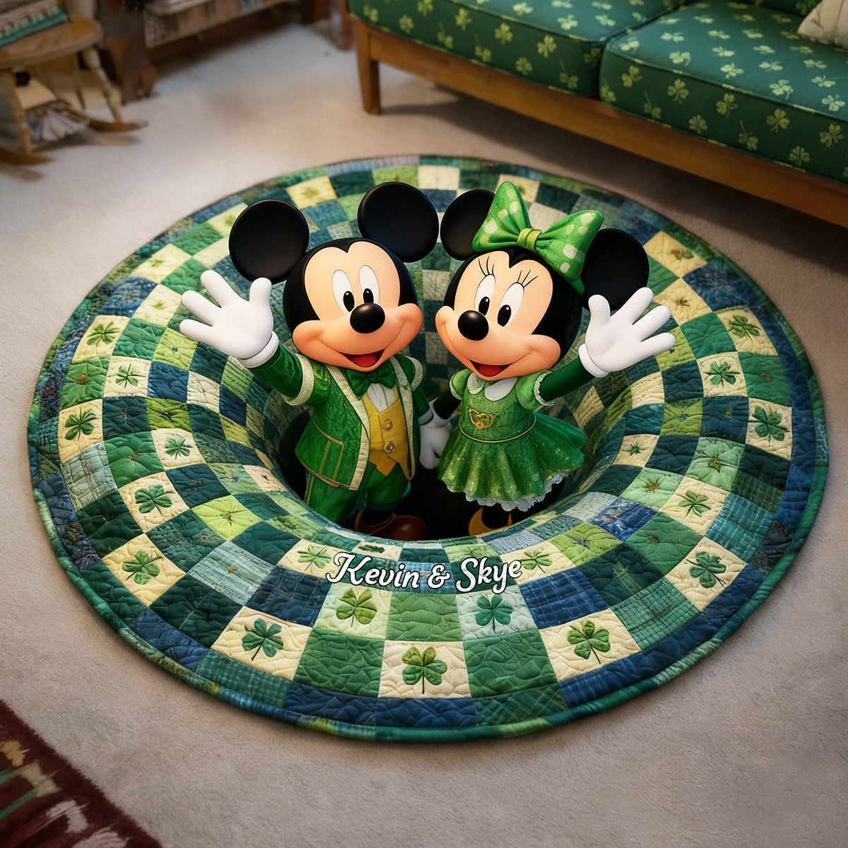 St Patrick's Day Couple Quilted Round Mat Personalized Gifts 01PGTA230226