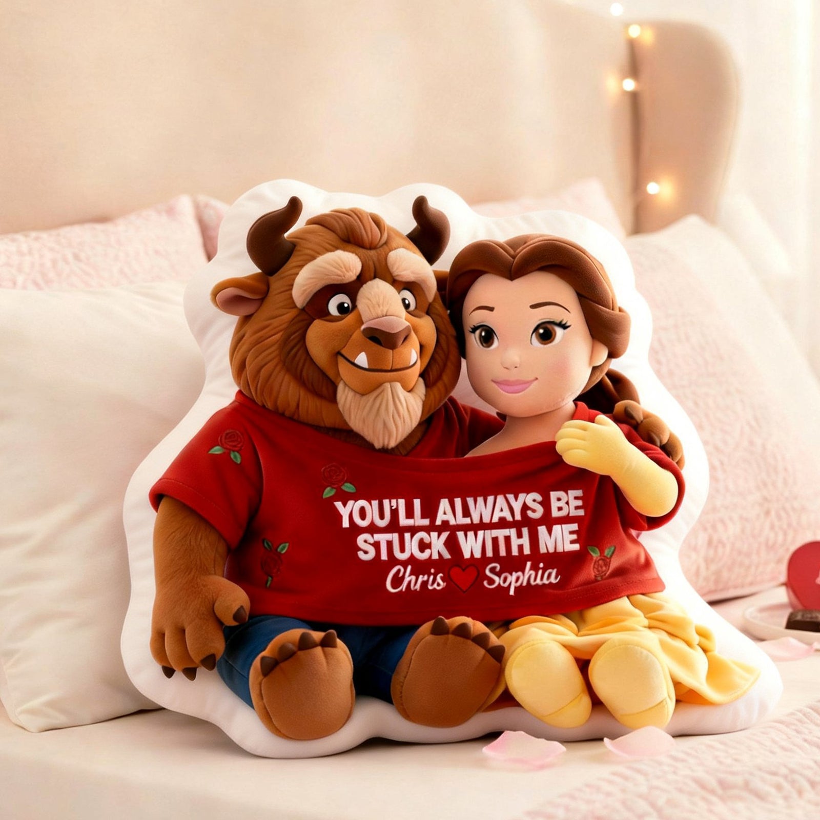 Fairy Tale Couple In Cute Shirt Shaped Pillow, Personalized Gifts For Couple 03QHLU111225