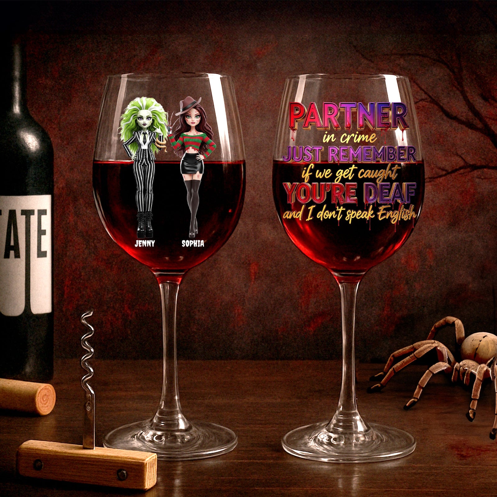 Spooky Dolls Personalized Halloween Gifts For Drinking Lovers Besties Wine Glass 05natn250825