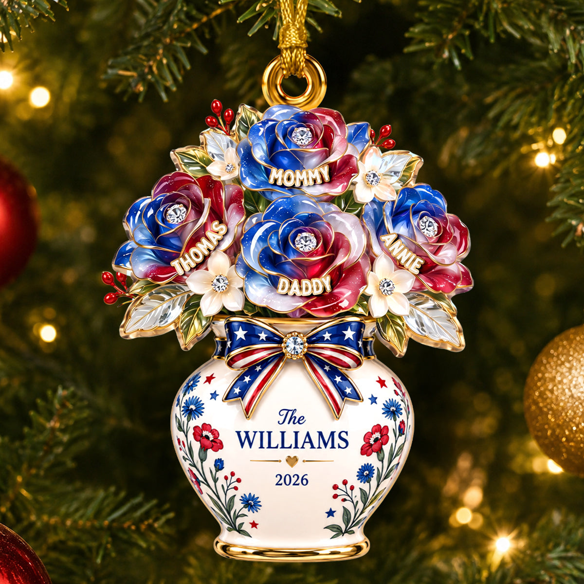 Patriotic Flower Vase Ornament, Personalized Gifts For Family 01qhdh120926