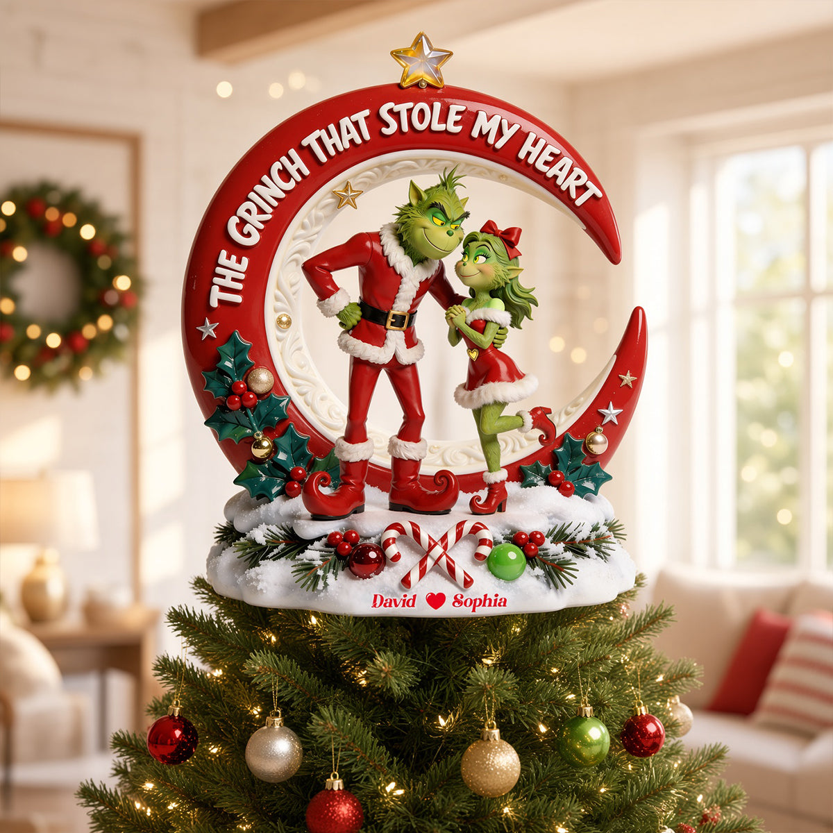 Funny Couple Acrylic Christmas Tree Topper - Personalized Gifts For Couple 02totn250826