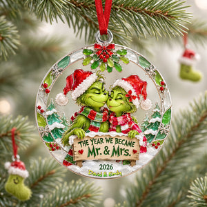Happily Married Couple Ornament - Personalized Christmas Gifts For Newlywed Couple 02qhdh250926