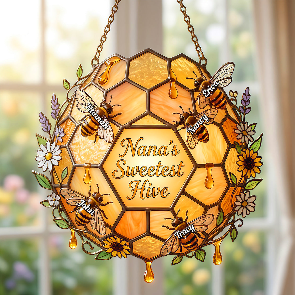 Grandma Bee Sweetest Hive Suncatcher - Personalized Gifts For Grandma 05namg090326