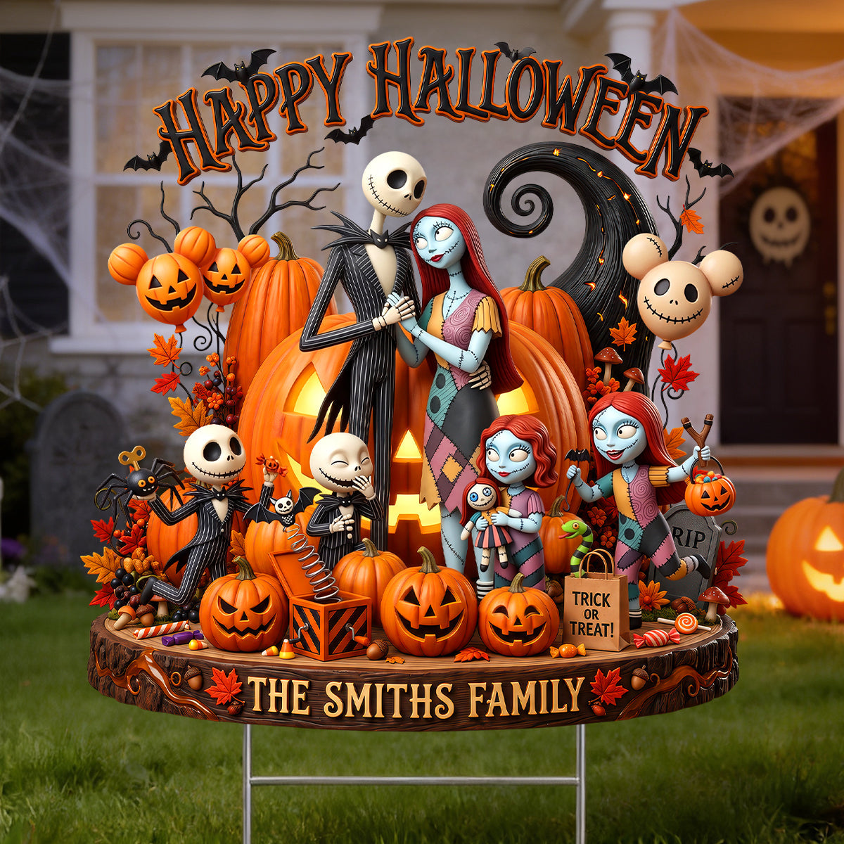 Spooky Family Happy Halloween Yard Sign - Personalized Halloween Gifts For Family 012padh050826
