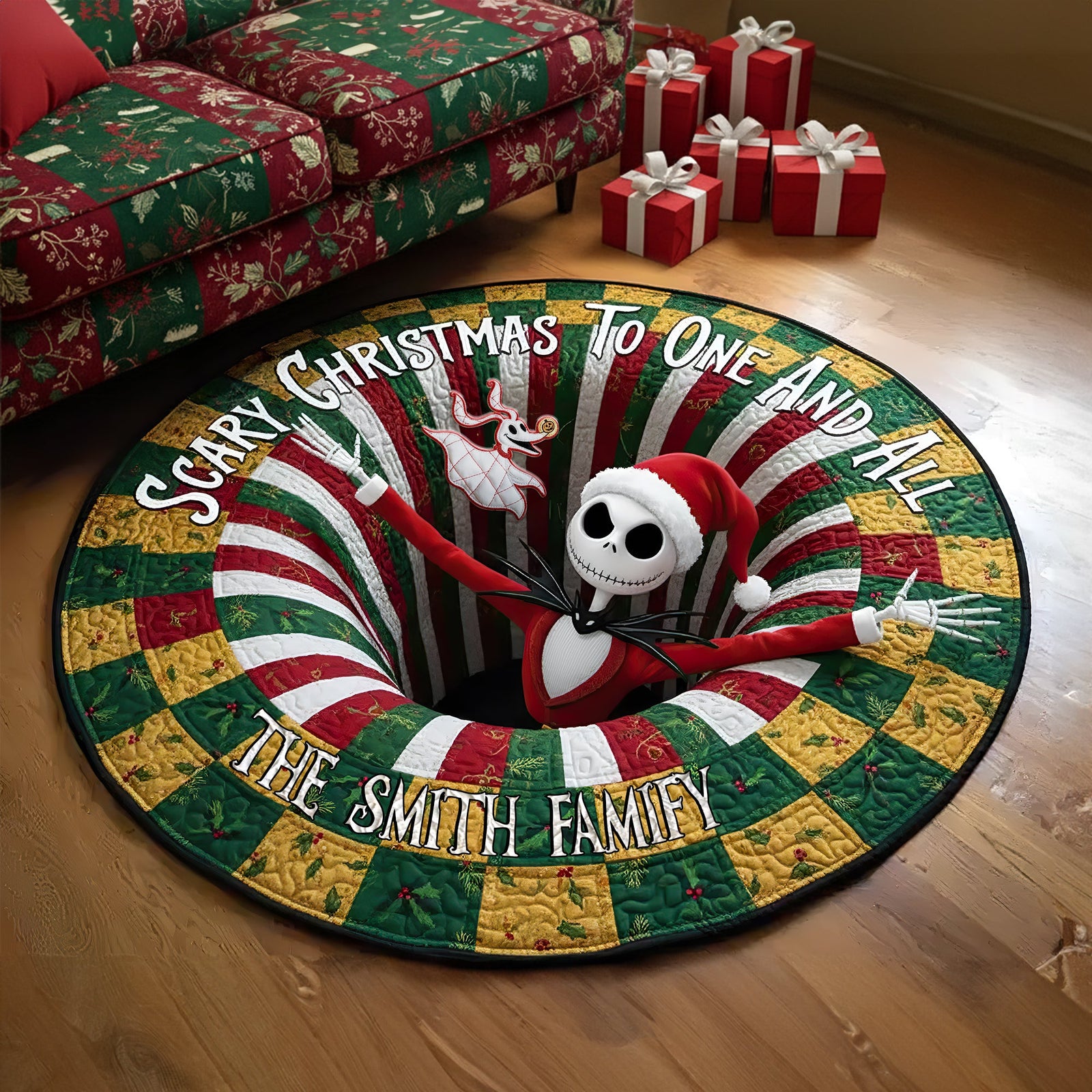Haunted Holiday Family Round Mat - Personalized Christmas Gifts For Family 02HULU250925