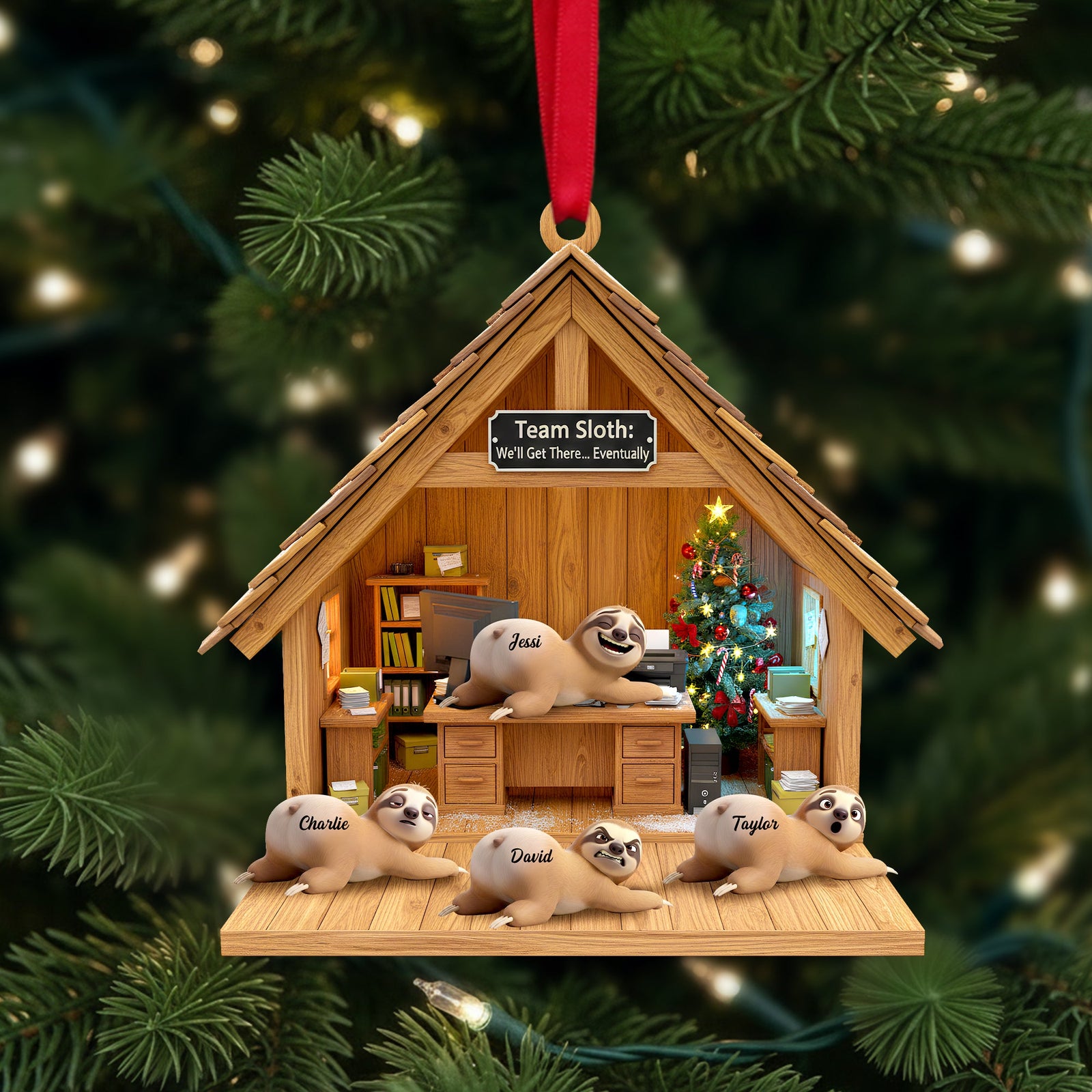 Happy Workplace Sloth Ornament - Personalized Gifts For Coworkers 05OHLU141125