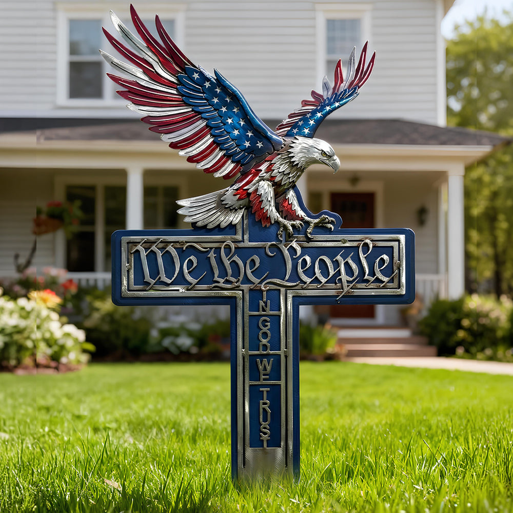 Fierce Eagle On Cross Metal Sign - Gifts For American Christians 02qhdt250226