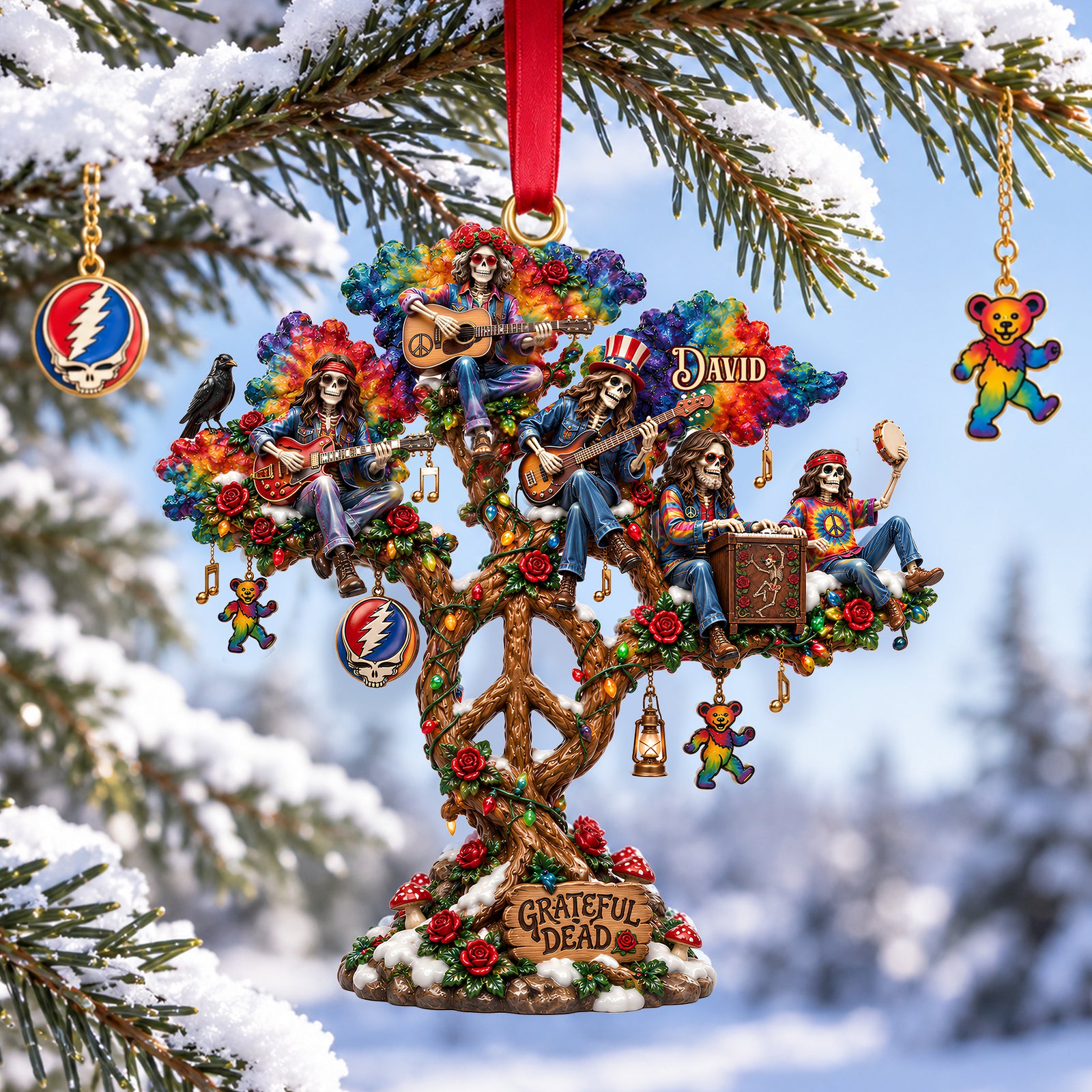 Grateful Dead Peace Tree Ornament, Personalized Gifts For Music Lovers & Hippie 04qhlu080926