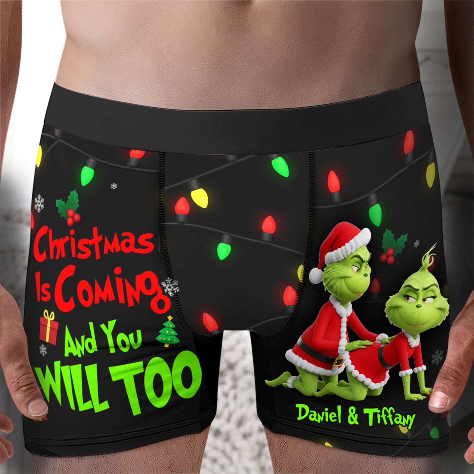 Saucy Green Couple Christmas Boxers - Personalized Gifts For Him 03NALU160925