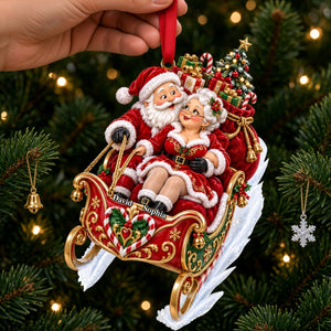 Xmas Santa Couple Riding in A Santa Sleigh Acrylic Ornament - Personalized Christmas Gifts For Couples 07qhlu140926
