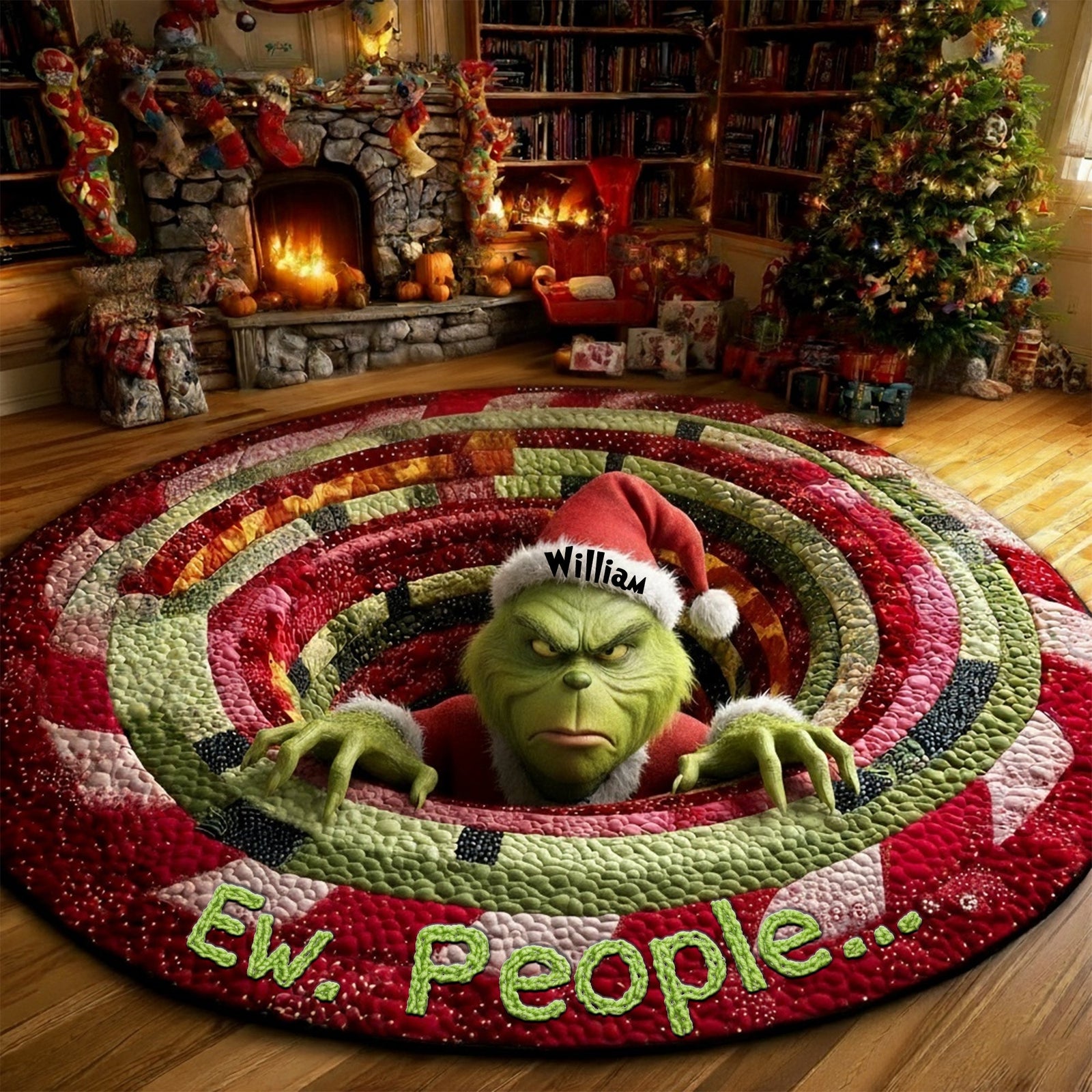 Grumpy Green Monster Quilted Round Mat - Personalized Gifts For Movie Lovers 05TGLU300925