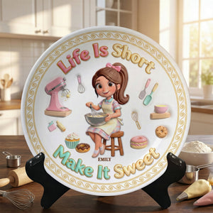 Baking Girl Ceramic Round Plate  - Personalized Gifts For Baking Lovers 02pgqn260126