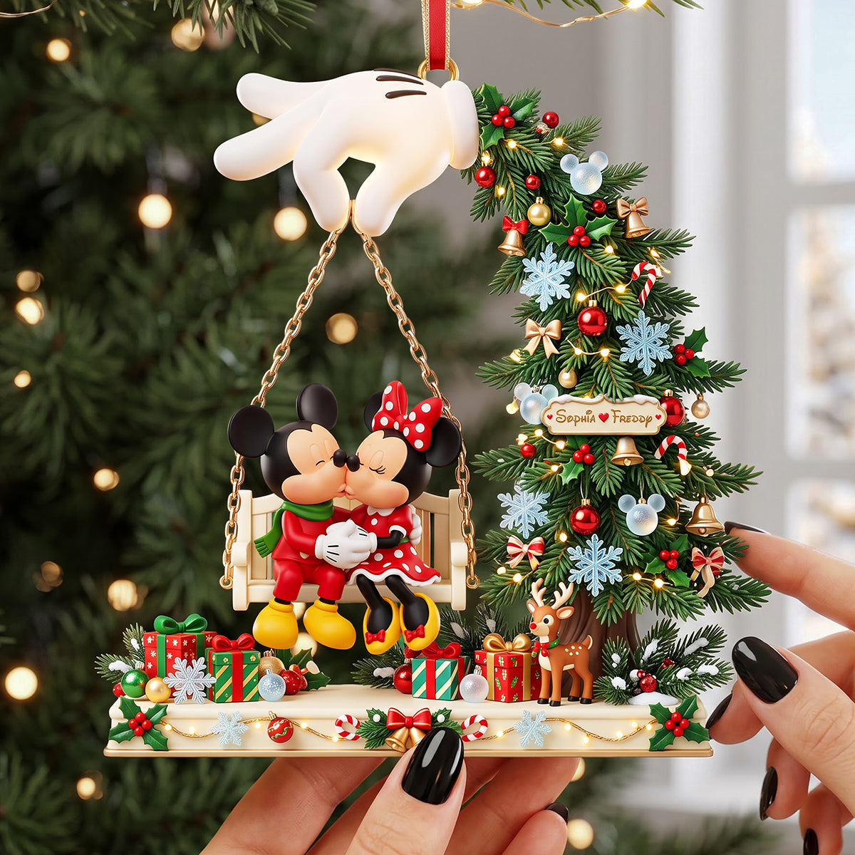 Xmas Couple Kissing On Swings Acrylic Ornament - Personalized Christmas Gifts For Couples 04pata290826