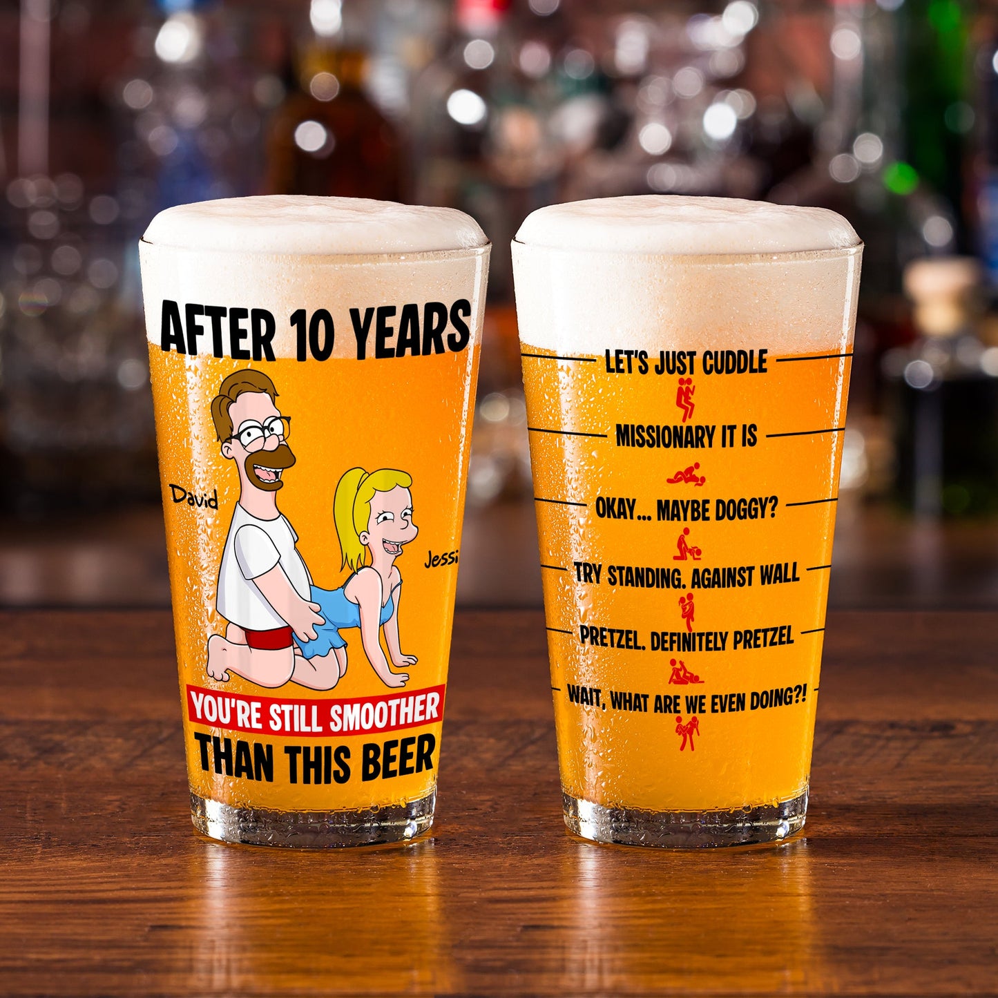 Playful Couple Beer Glass - Personalized Anniversary Gifts For Couples 02NALU140625