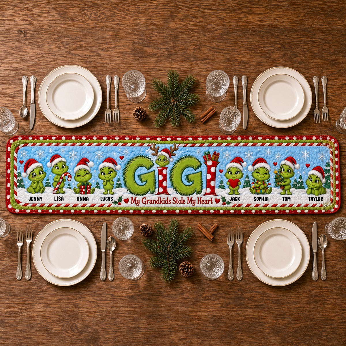 Grandkids Christmas Table Runner - Personalized Gifts For Grandma 02HUTN031026