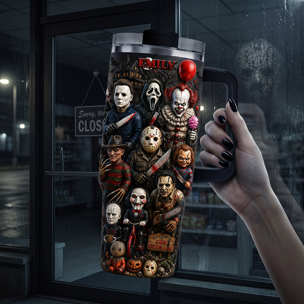Spooky Colorful 40oz Tumbler With Handle - Personalized Gifts For Horror Lovers 02NATA280726