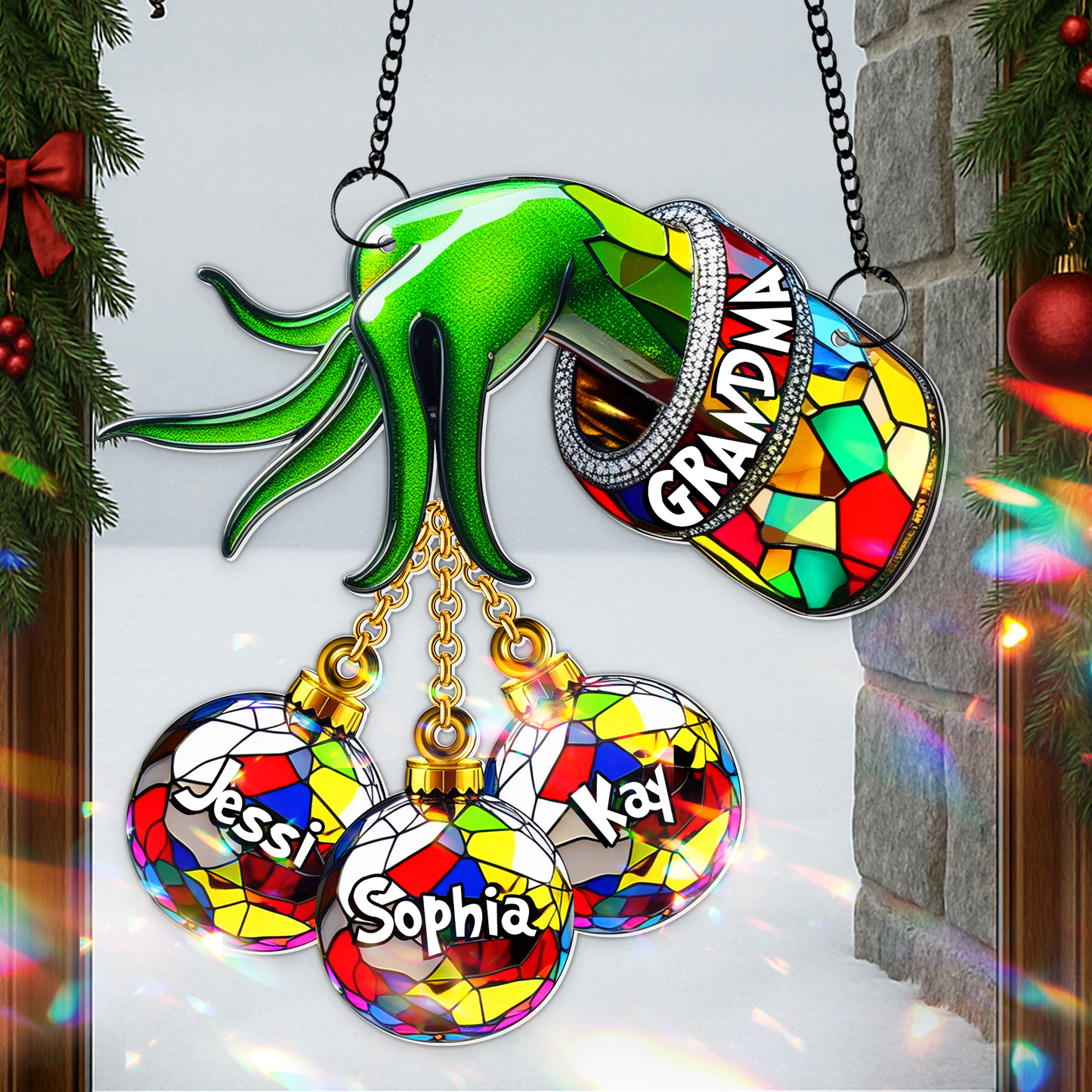 Green Christmas Bauble Suncatcher - Personalized Gifts For Grandma 08TGLU140825