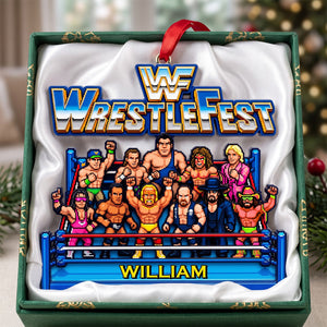 Retro Wrestling Pixel Christmas Ornament - Personalized Gifts 01natn250926
