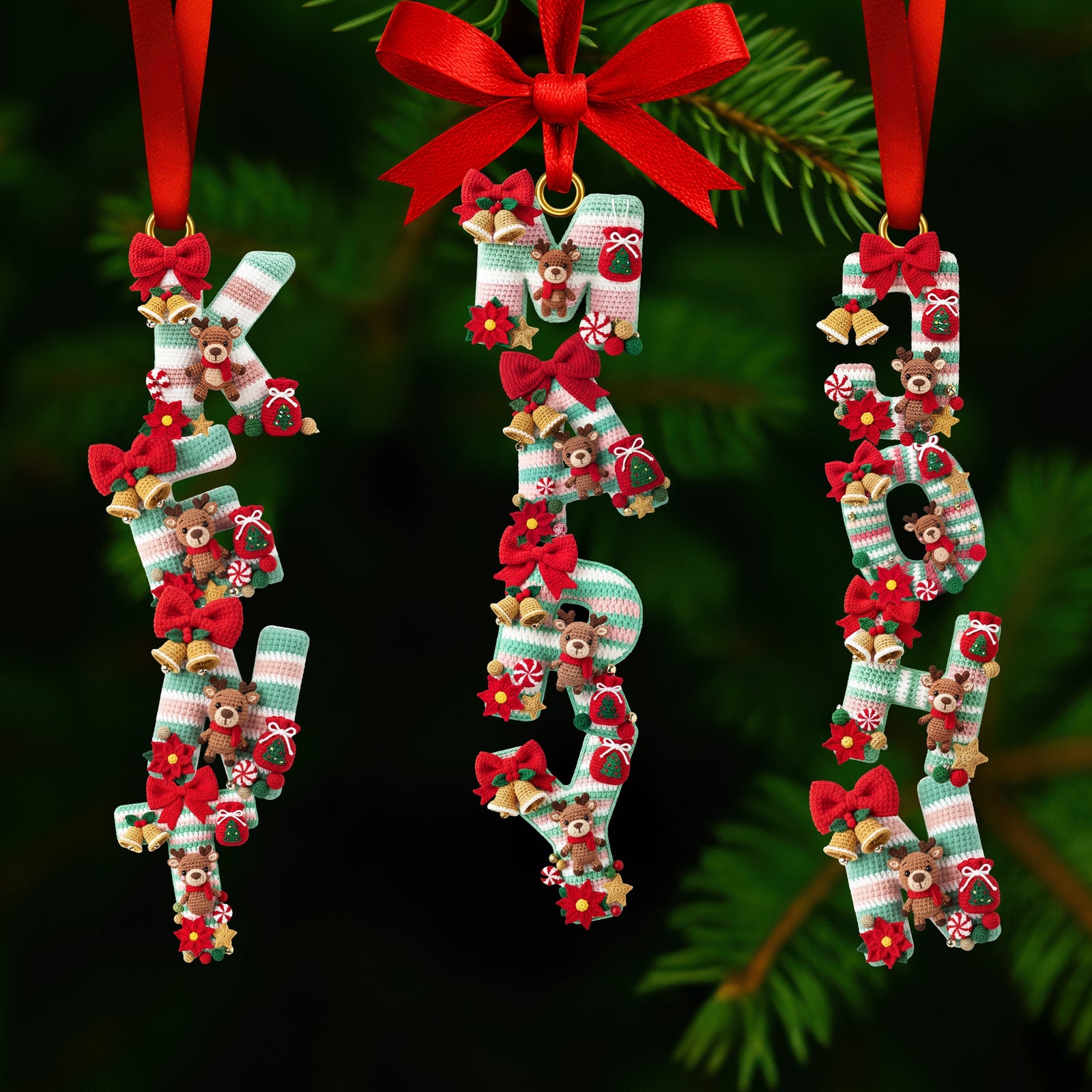 Crochet Reindeer Alphabet Ornament - Personalized Christmas Gifts 07paqn301025