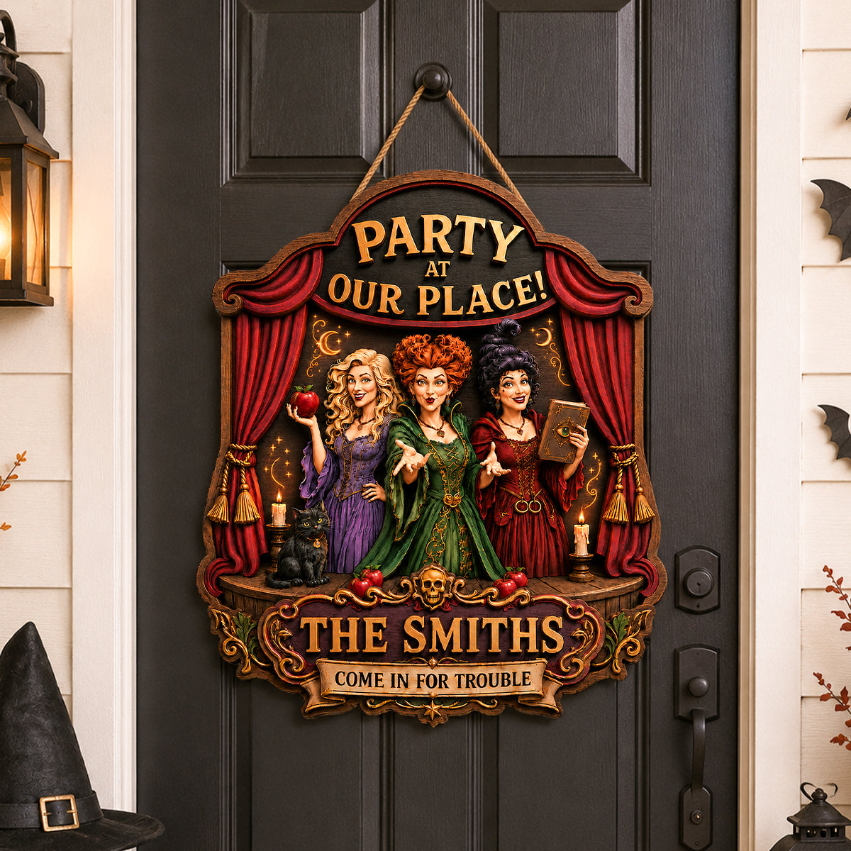 Party At Our Place Come In For Trouble Wood Sign - Personalized Gifts For Family 09hadh300726