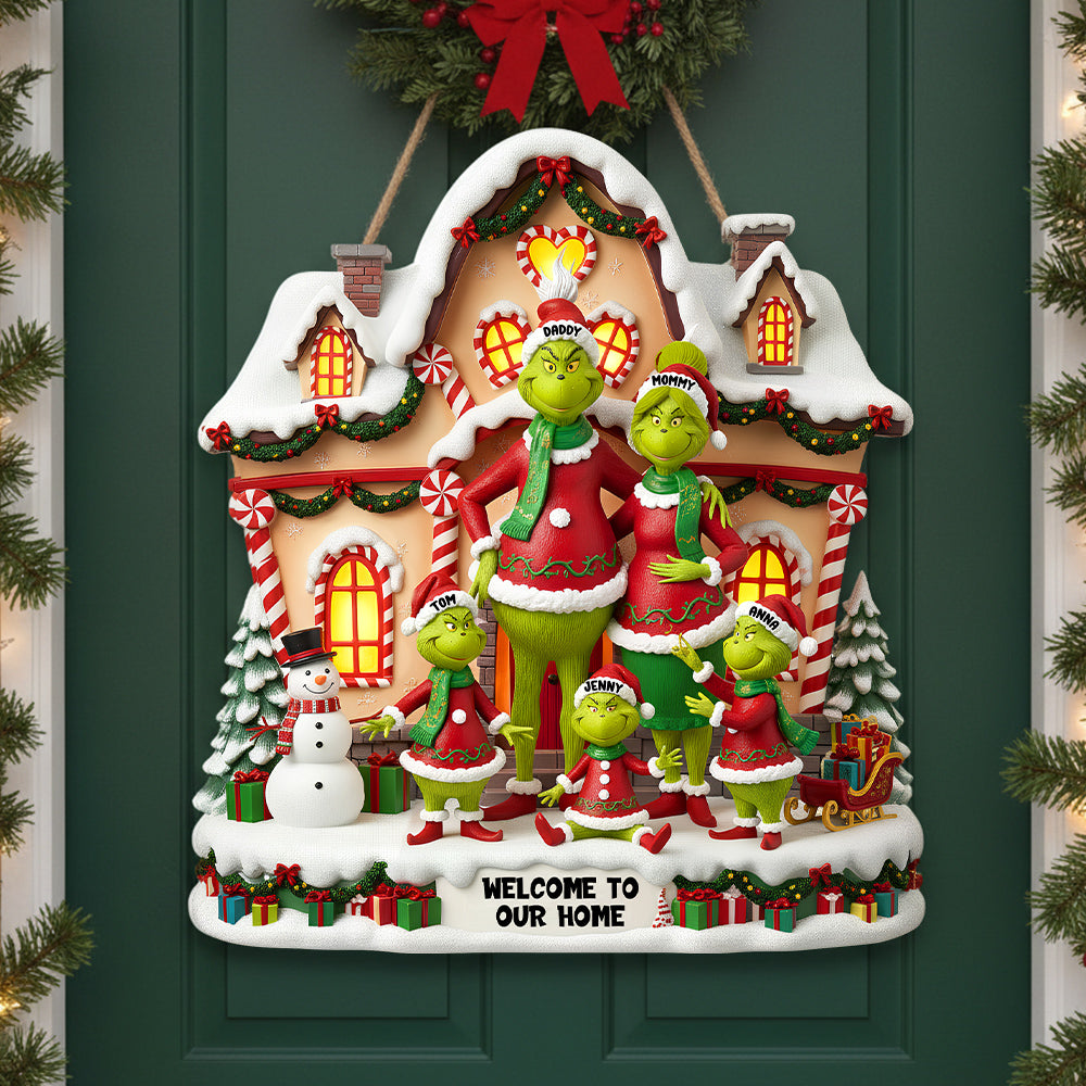 Funny Green Monster Welcome Wood Sign - Personalized Christmas Gifts For Family 01pgtn291025