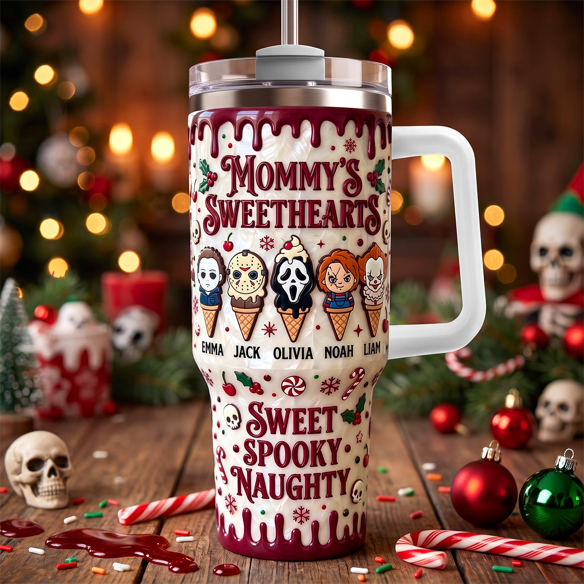 Mommy's Spooky Sweetheart Horror Version Colorful 40oz Tumbler With Handle - Personalized Christmas Gifts For Horror Lovers 01padh190826