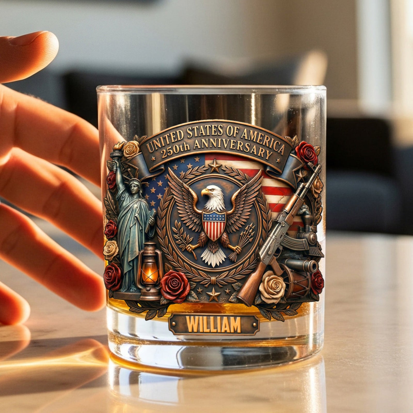 250th Anniversary USA 11oz Round Glass - Personalized Gifts For Patriots 03tymg200326