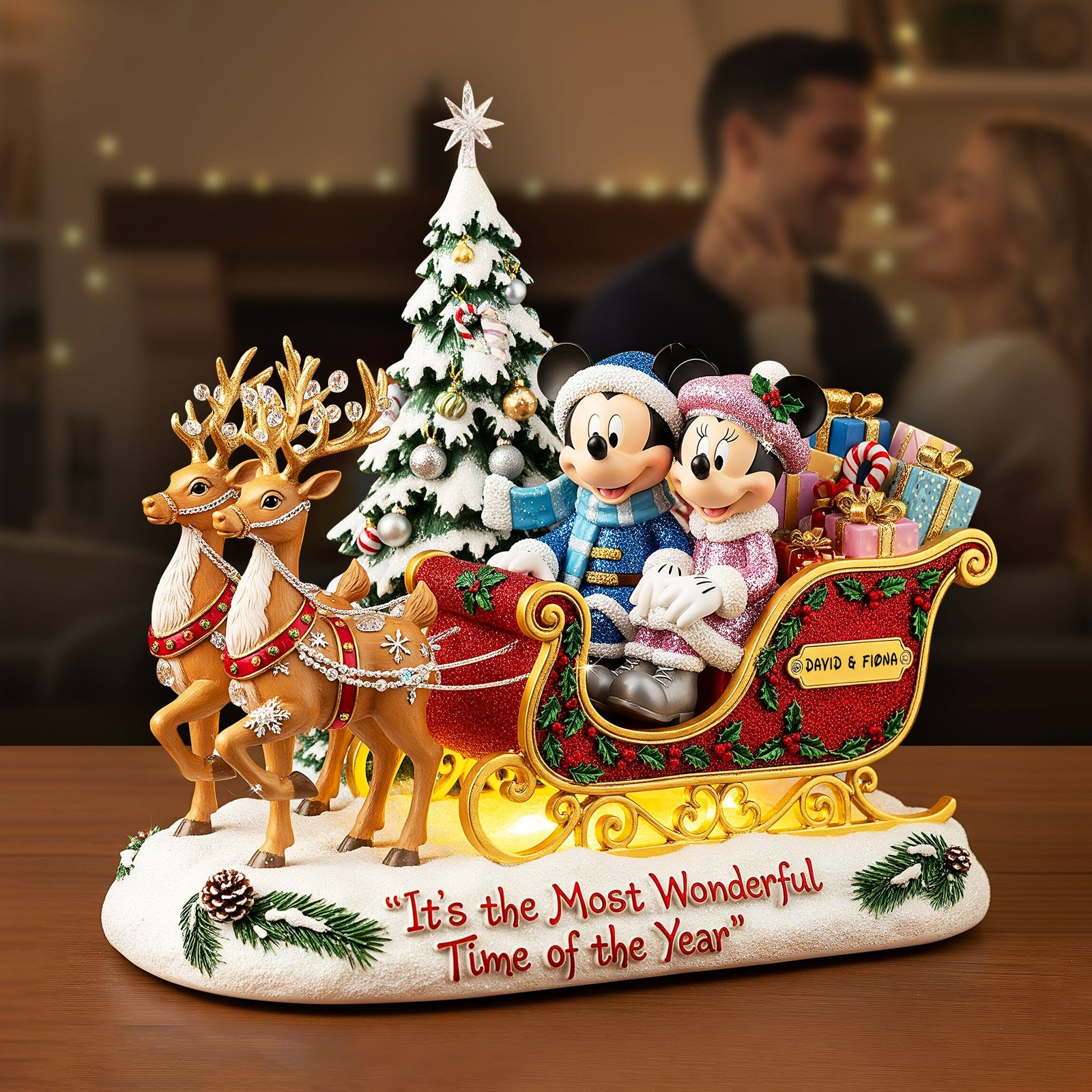 Couple Reindeer Sleigh Acrylic Plaque - Personalized Gifts For Couple Christmas Plaque 08PGLU281025