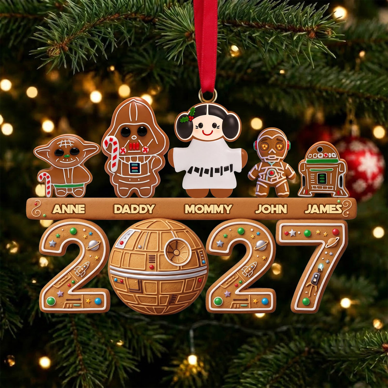 Lovely Legend Gingerbread Family Exploring The Interstellar Acrylic Ornament - Personalized Christmas Gifts For Family 05hulu090926