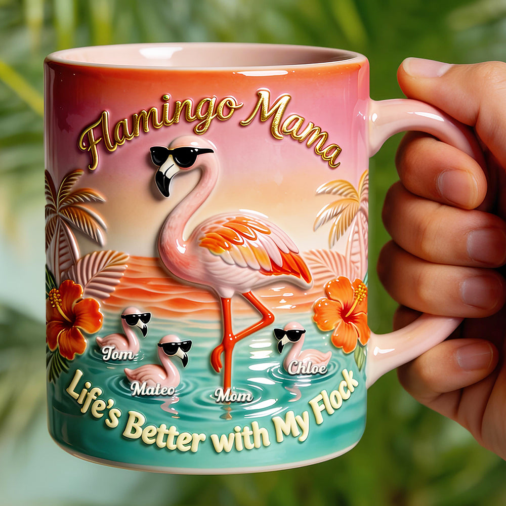 Flamingo Mom With Kids Accent Mug - Personalized Gifts For Mom 01pgdt040326