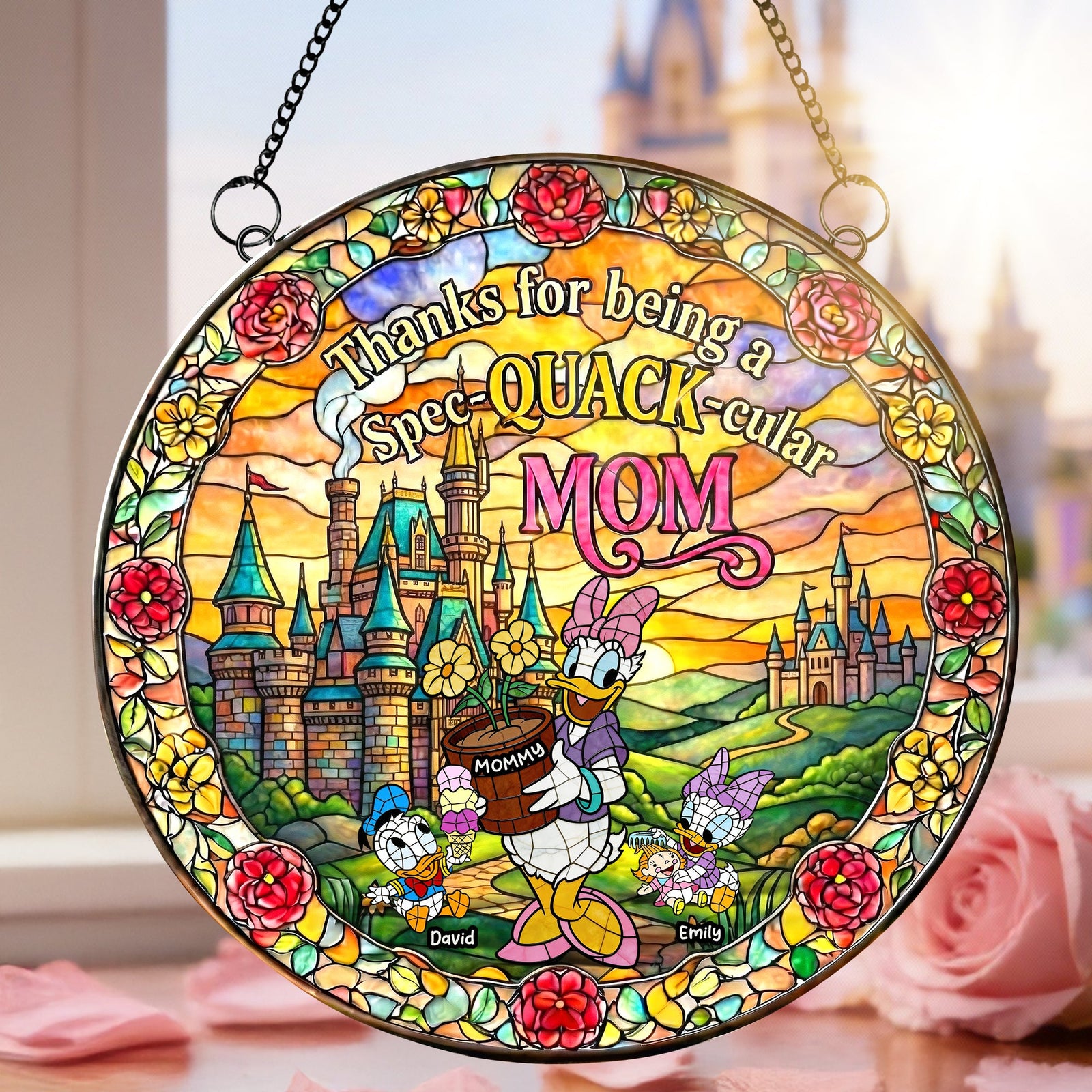 Duck Mom And Kids Suncatcher  - Personalized Gifts For Mother's Day Suncatcher Ornament 03TYQN040326