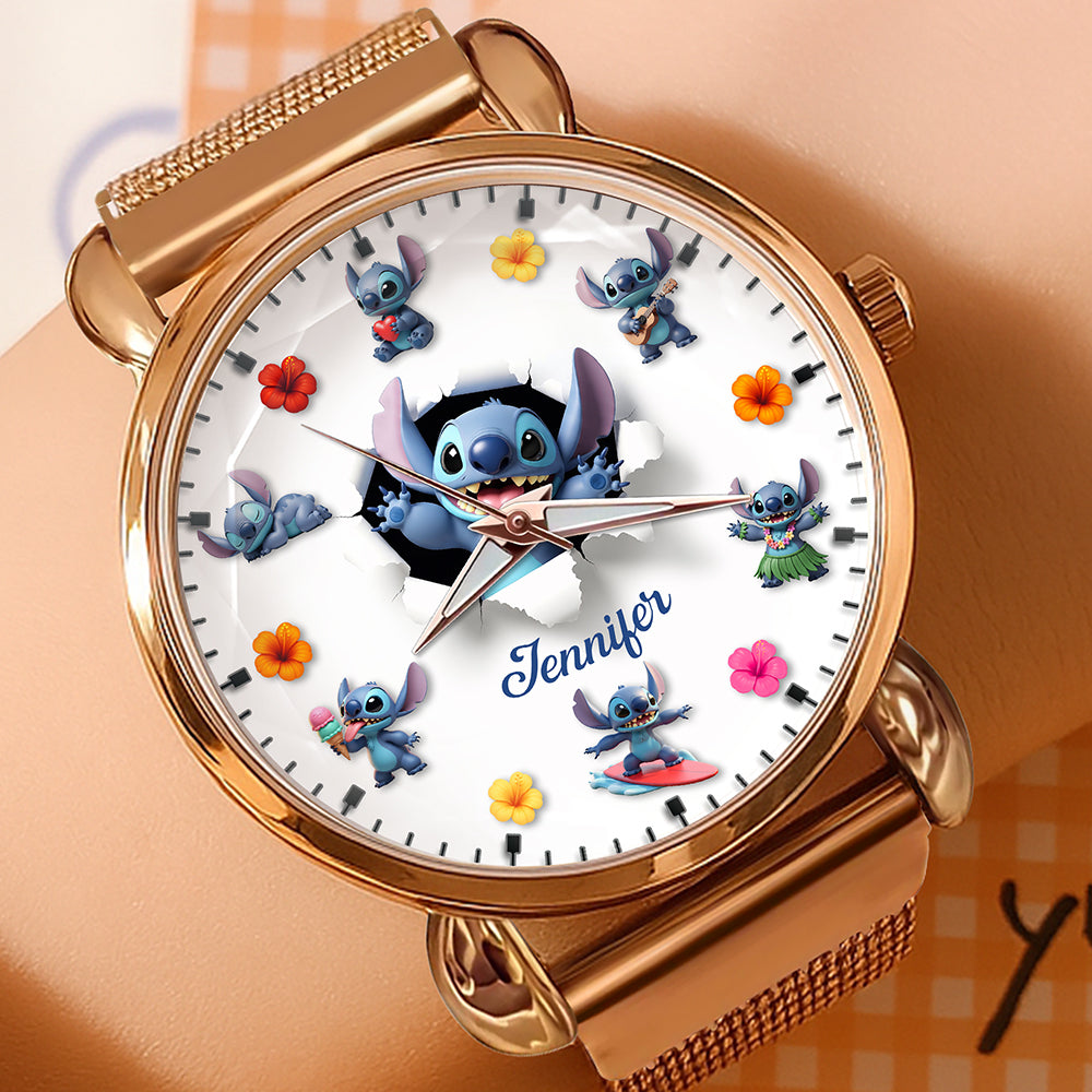 Blue Alien Mesh Strap Quartz Watch – Personalized Gifts for Cartoon Lovers 03pgqn170725