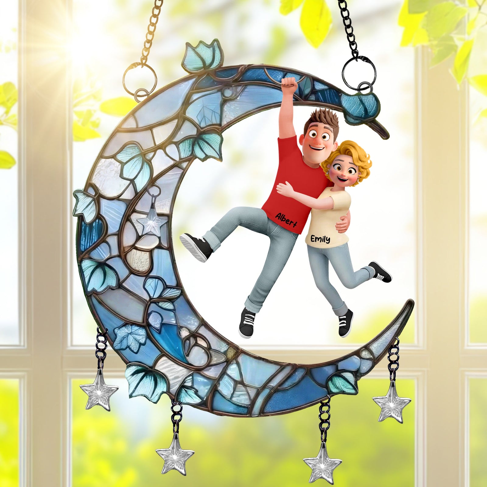 Fun Hanging Couple Moon Suncatcher Ornament - Personalized Gifts For Couple 03qhqn011225