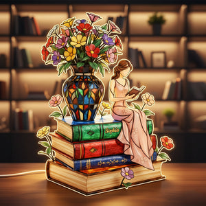 Floral Storytime Book Stack Light Box- Personalized Gift For Book Lovers 04NATN211125