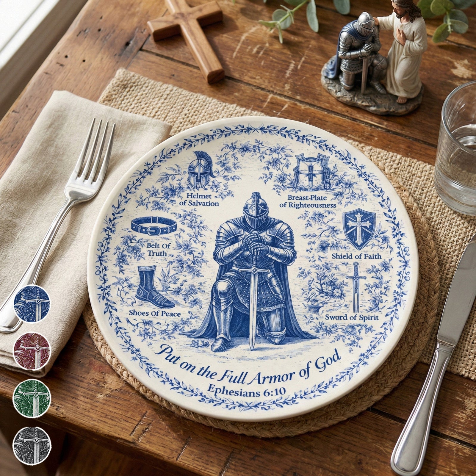 Kneeling Knight Round Ceramic Plate - Personalized Gifts For Christians 02humg130126