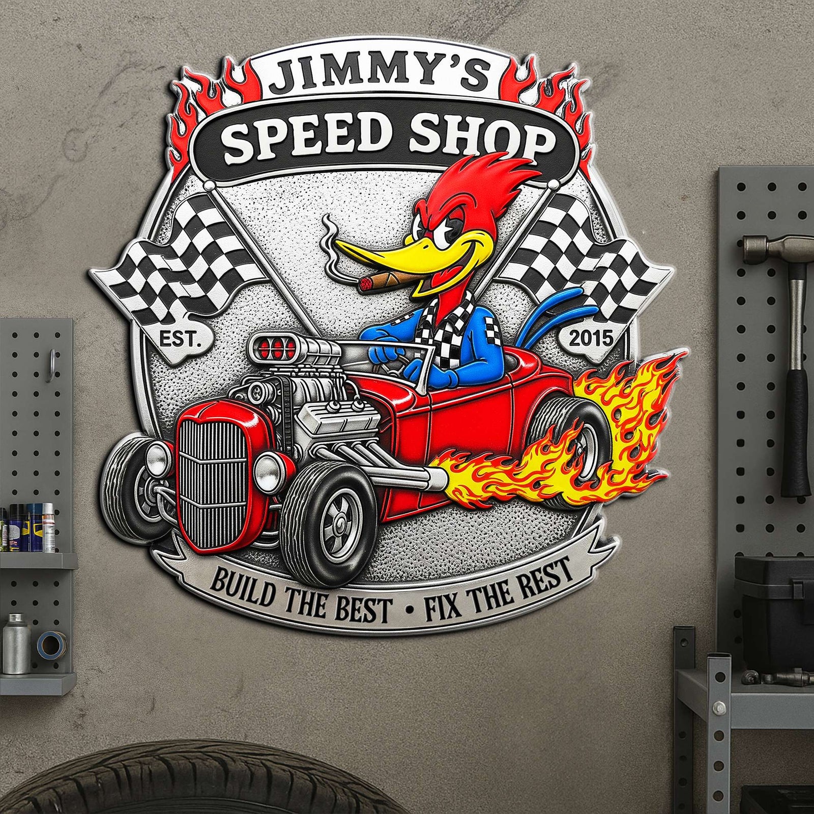 Christmas Garage Sign – Personalized Hot Rod Metal Decor 04QHLU300625