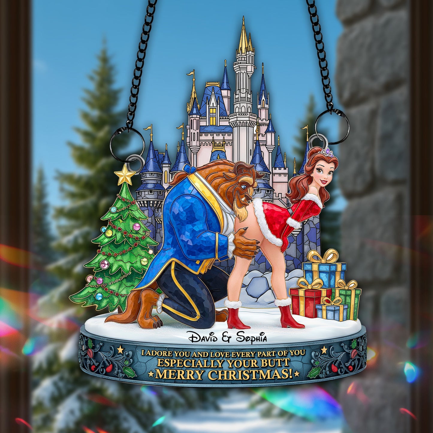 Cheeky Kiss Couple Suncatcher - Personalized Chritsmas Gift For Couples 07OHLU170925