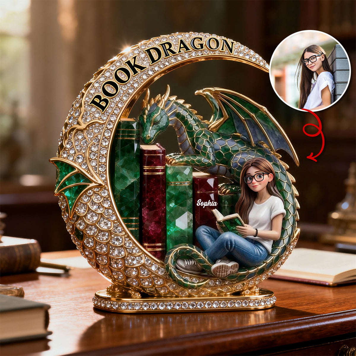 Custom Photo Fantasy Book Dragon Plaque, Personalized Gifts For Book Lovers 03QHTN190326