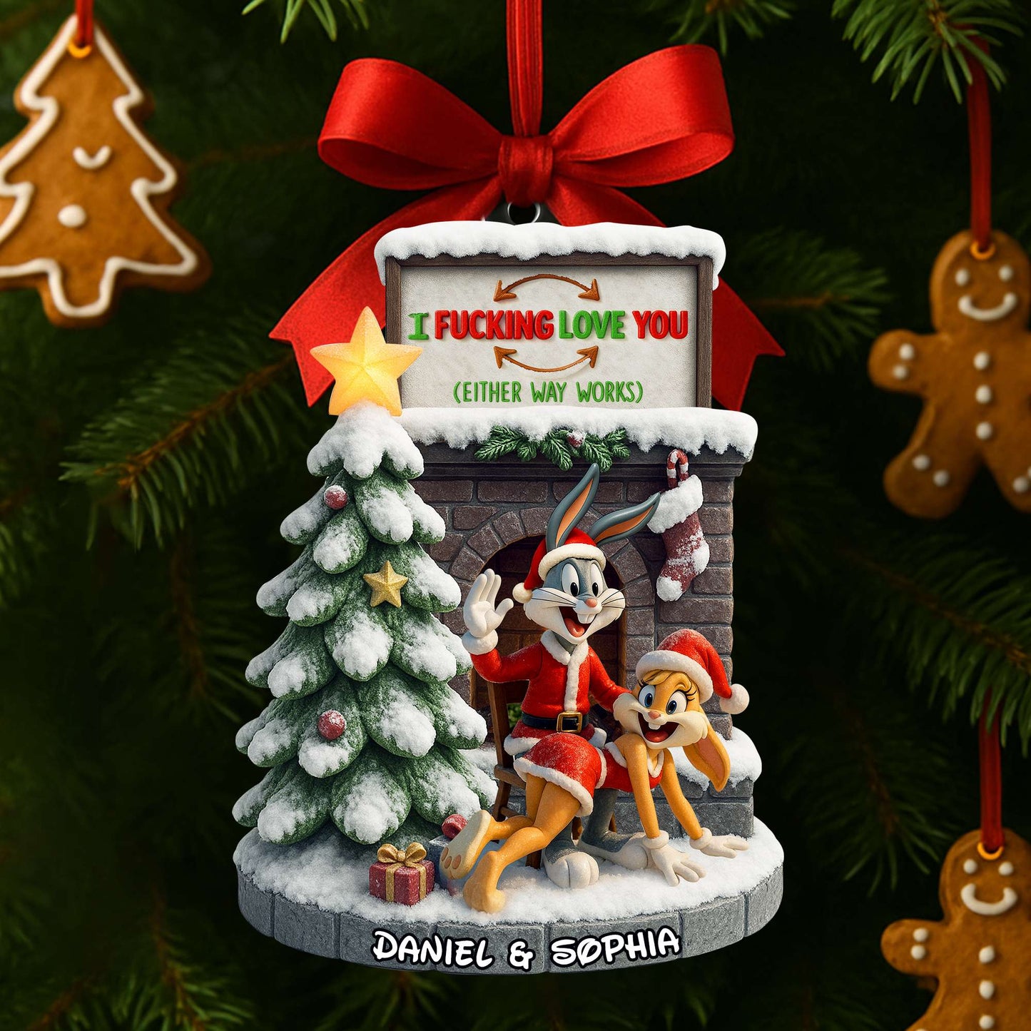 Playful Cartoon Couple Ornament - Personalized Christmas Gifts For Couple 06OHLU280825