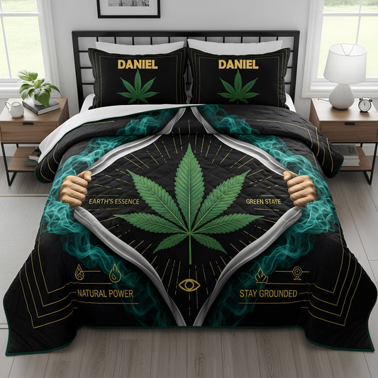 Green Essence Quilt Bed Set - Personalized Gifts For Bud Lovers 02TOLU010725
