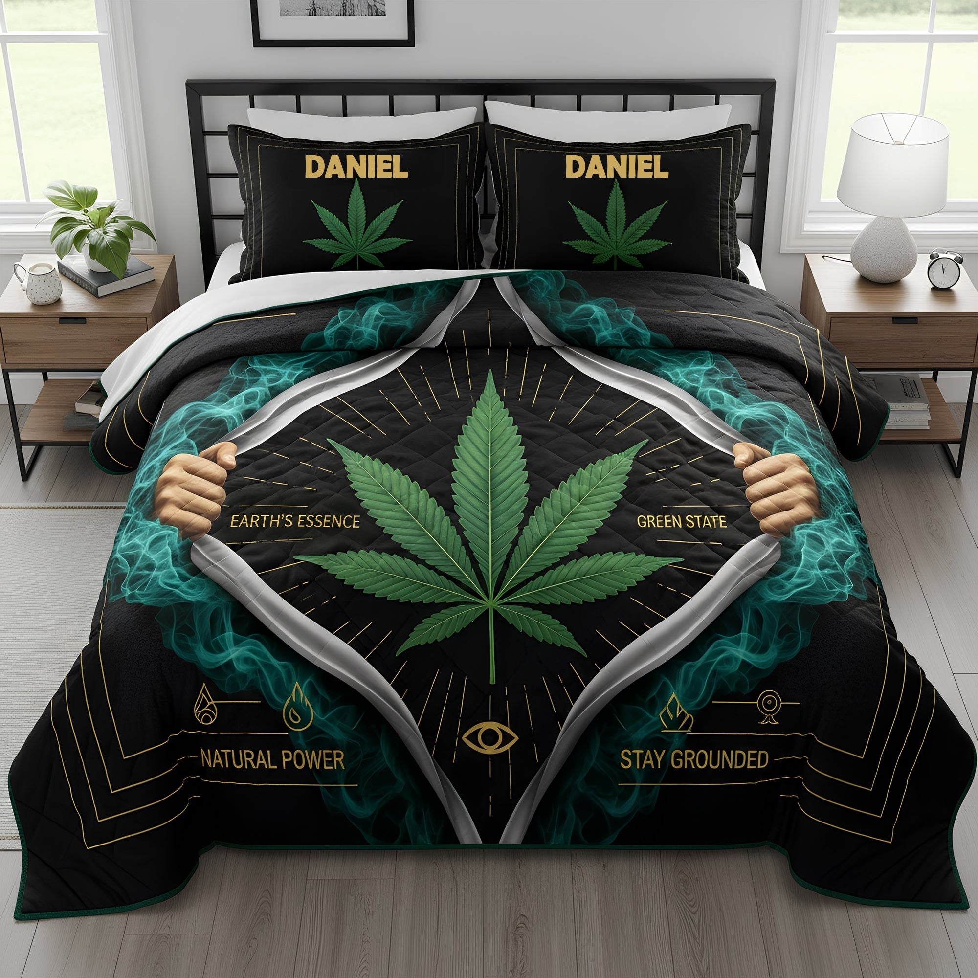 Green Essence Quilt Bed Set - Personalized Gifts For Bud Lovers 02TOLU010725