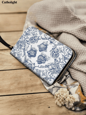 Catholight  Sacred Elegance: Blue and White Devotion - Leather Wallet Purse